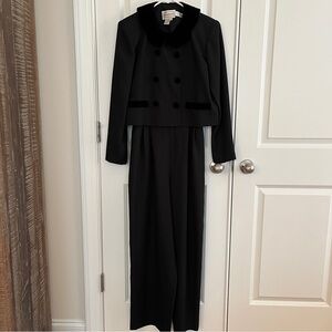 Vintage Karin Stevens Black Velvet Trim Suit